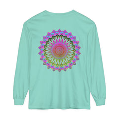 Unique unisex long sleeve t-shirt with a stunning and vibrant mandala pattern