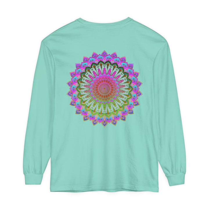 Unique unisex long sleeve t-shirt with a stunning and vibrant mandala pattern