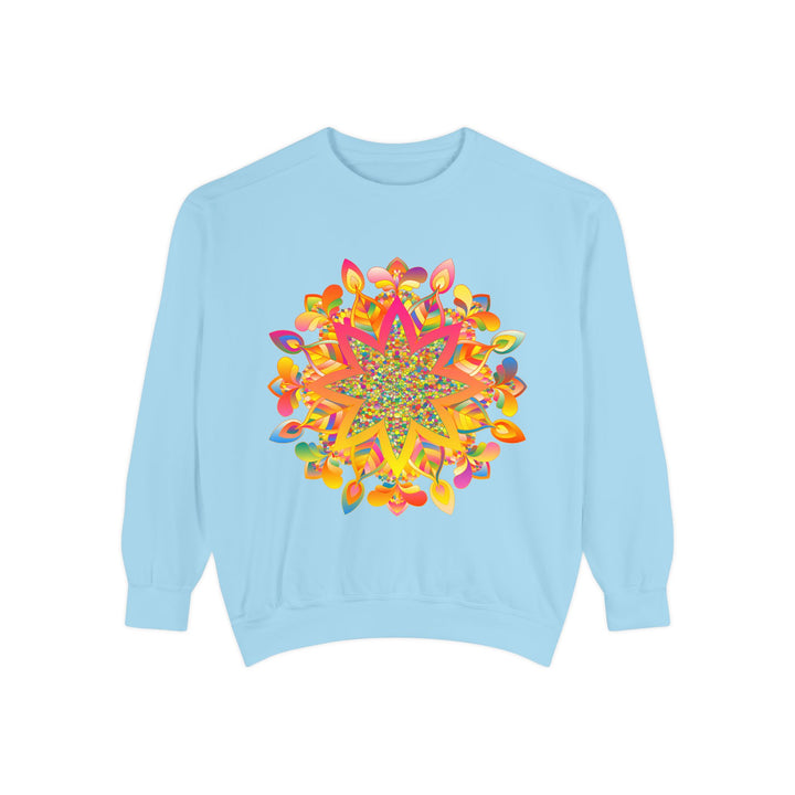 Colorful and intricate mandala design sweatshirt, perfect for casual and comfortable wear