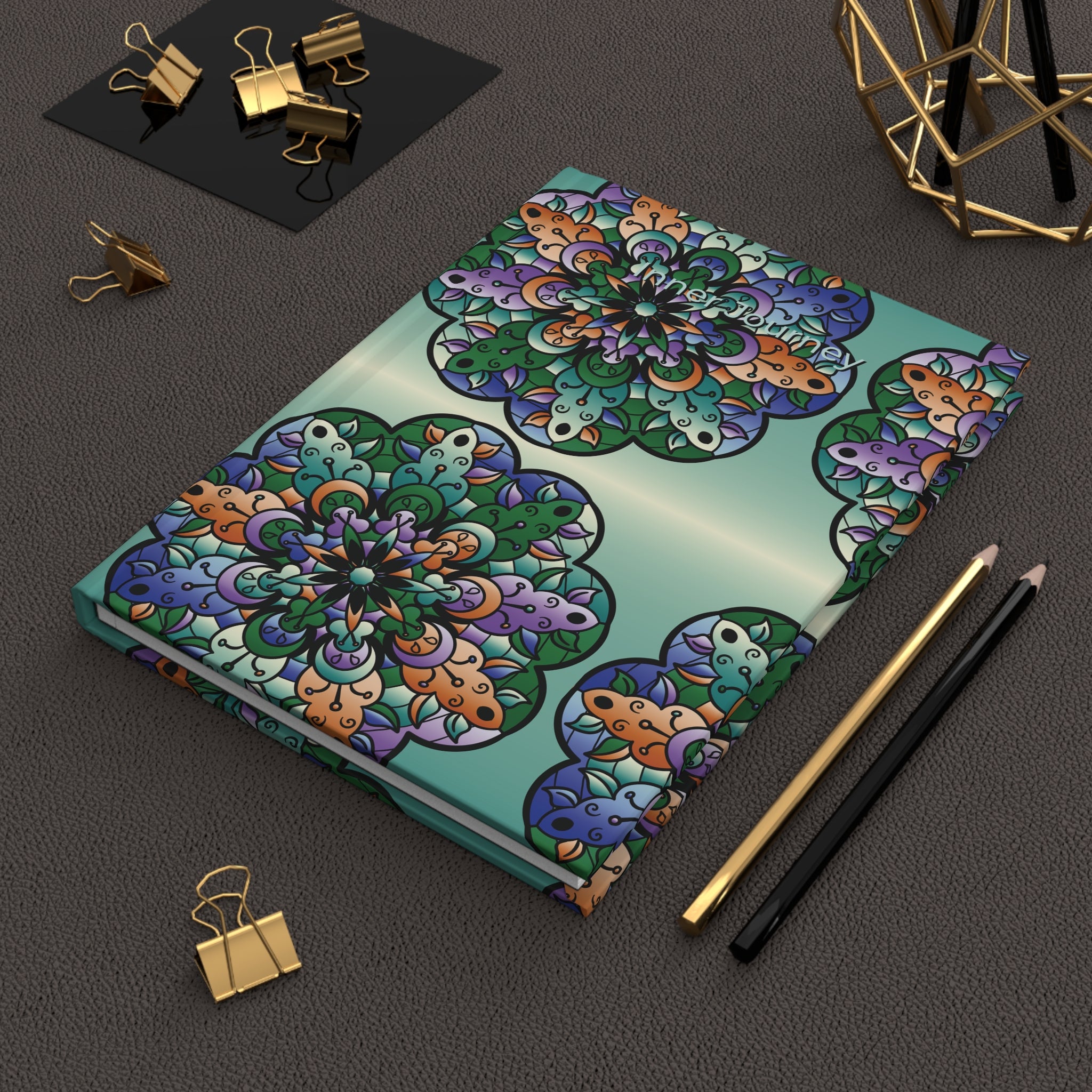 Floral Mandala Hardcover Journal — Matte Teal Patterned Notebook for Writing & Gift