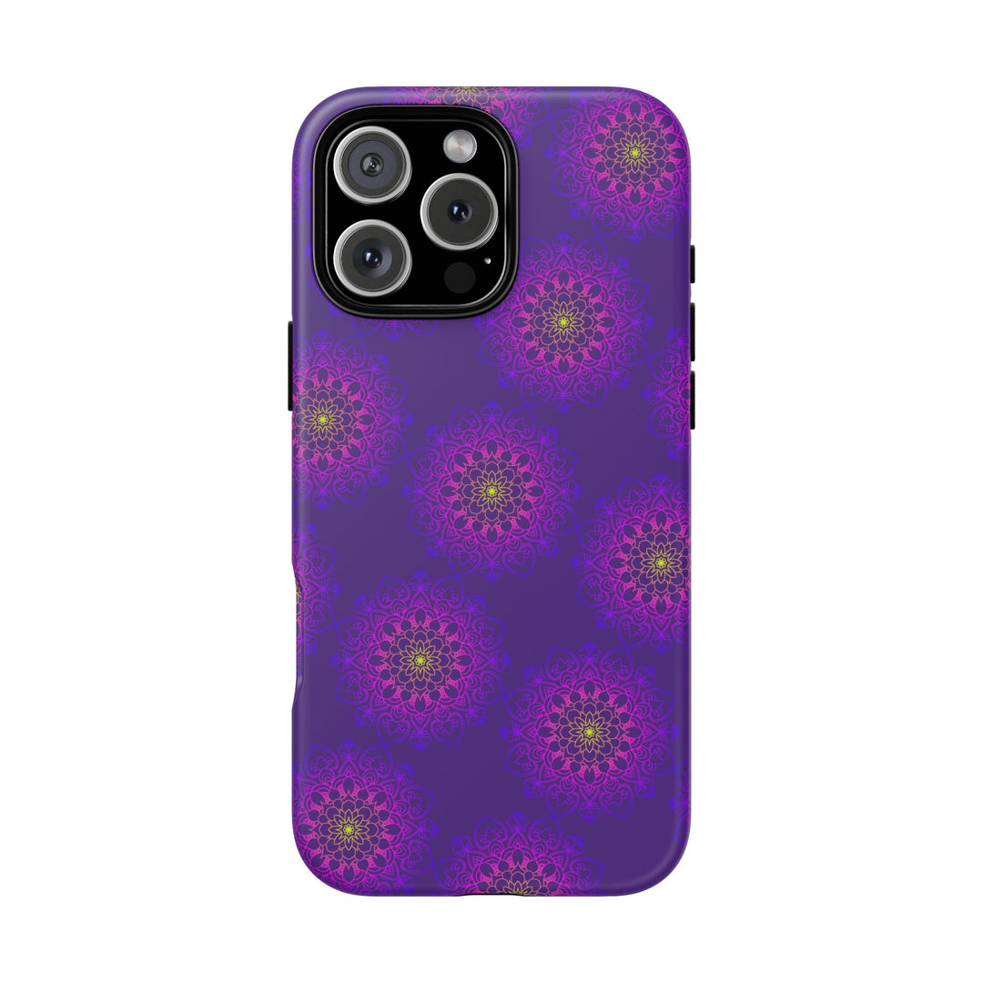 Intricate Purple Floral iPhone Case with Bold Mandala Design