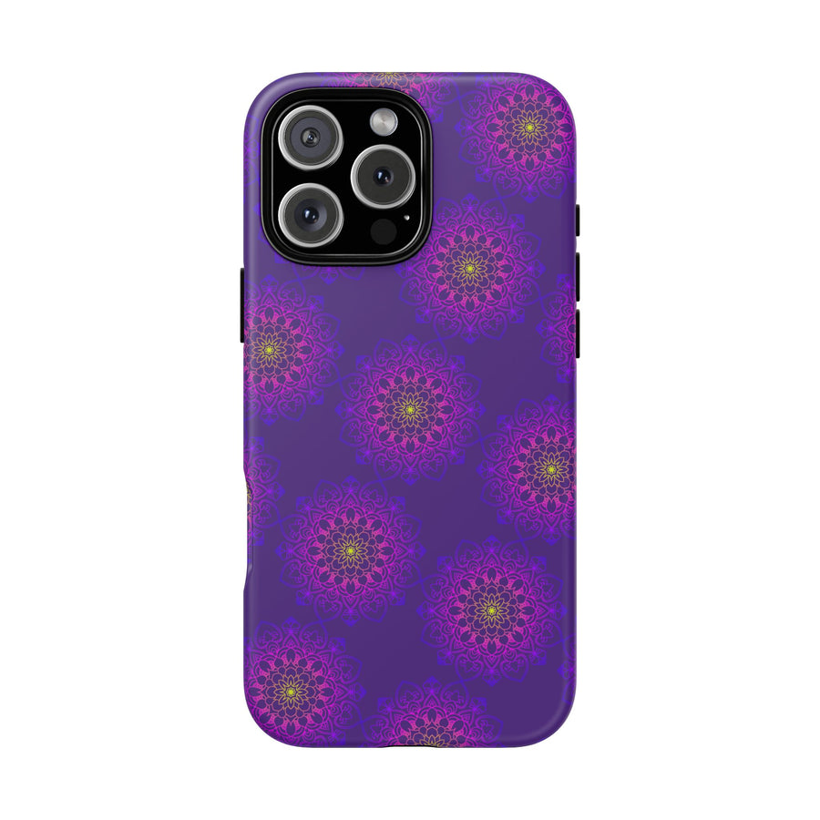 Intricate Purple Floral iPhone Case with Bold Mandala Design
