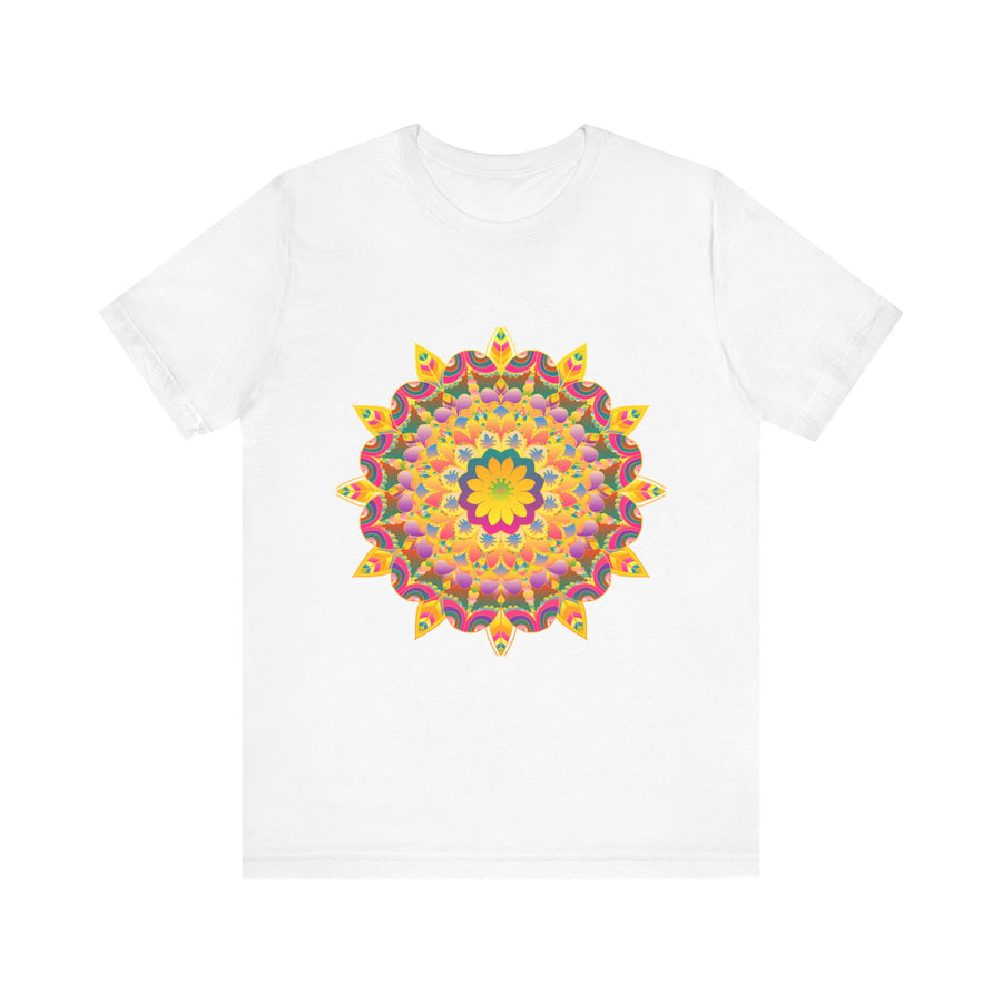 Vibrant mandala t-shirt with colorful and intricate spiritual art design