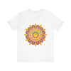 Vibrant mandala t-shirt with colorful and intricate spiritual art design