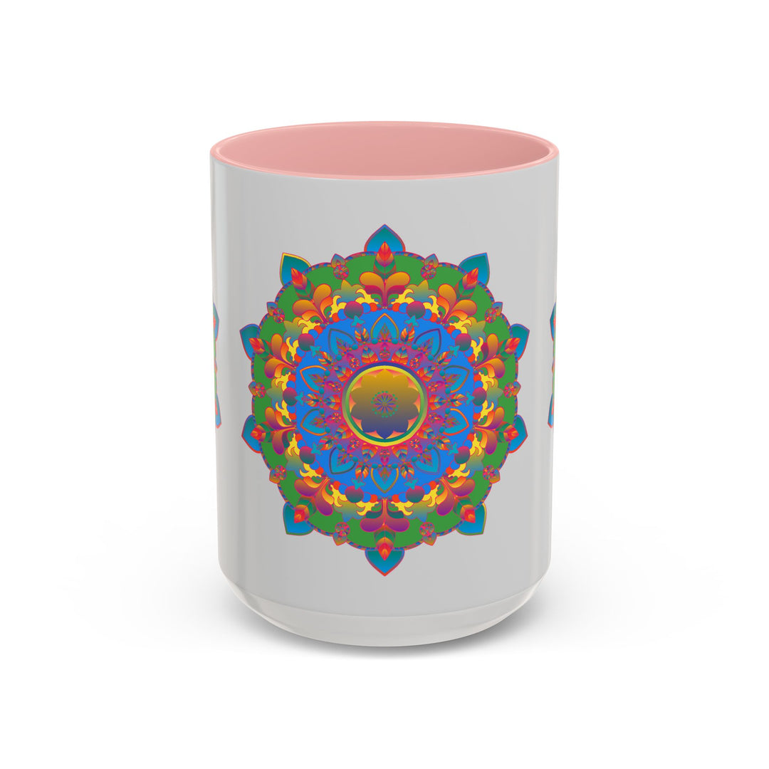 Elegant and unique mandala flower design on grey tea mug