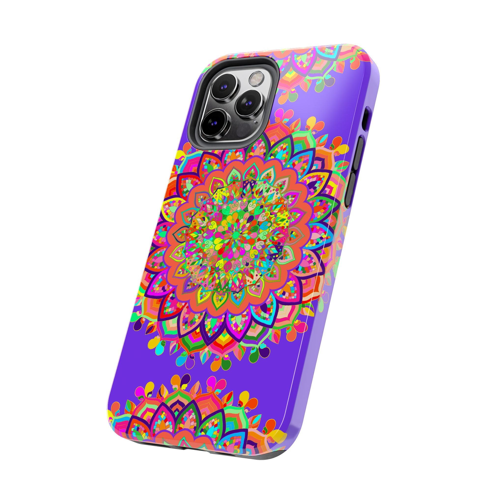 A beautiful hand-drawn purple Mandala Art phone case, perfect for protection and style