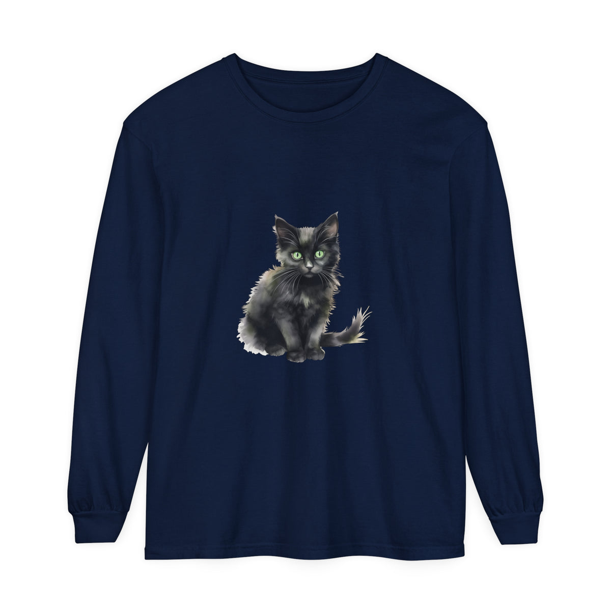 Black Cat Watercolor T-Shirt - Green Eyes, a vibrant and artistic feline design