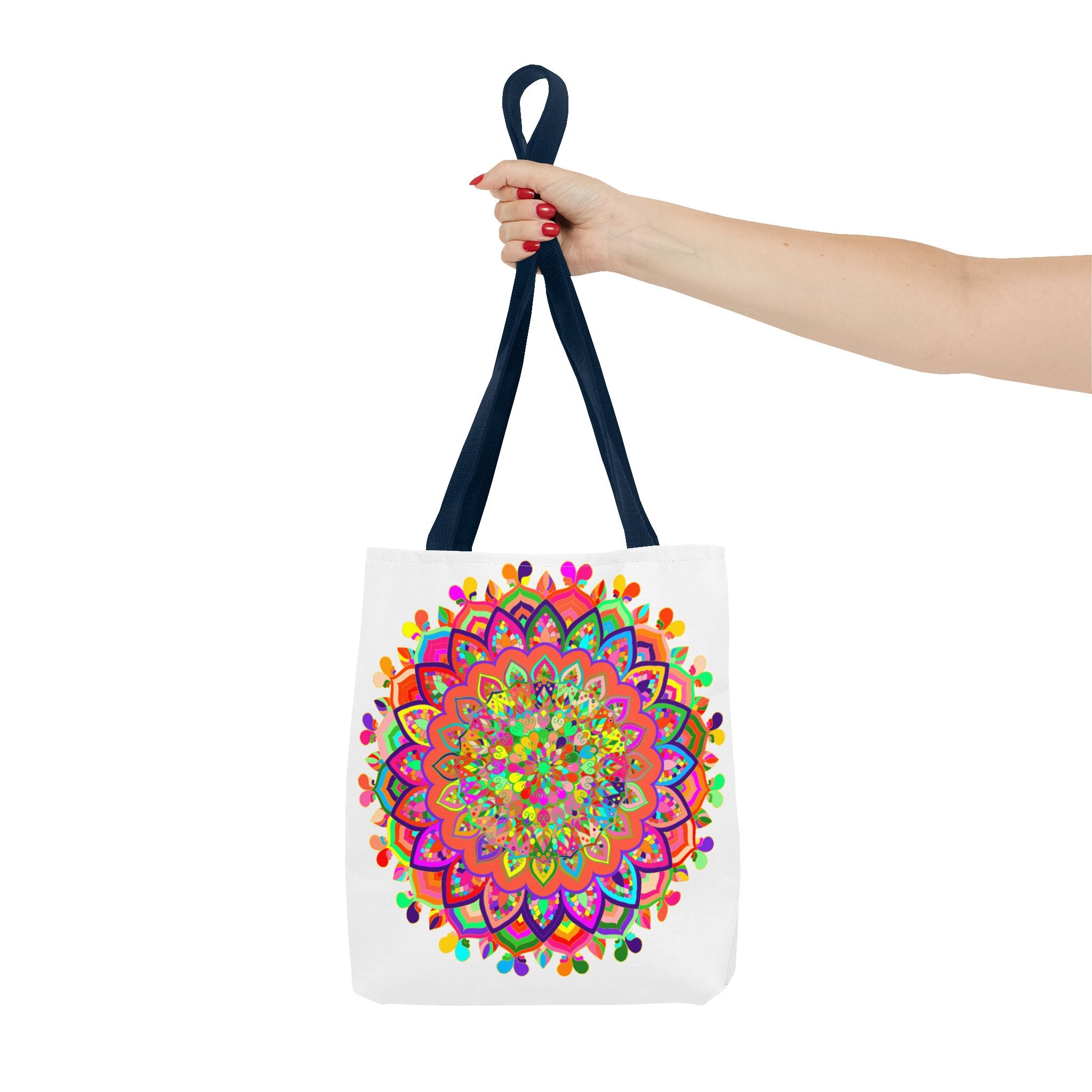 Large and durable tote bag featuring a colorful mandala art design