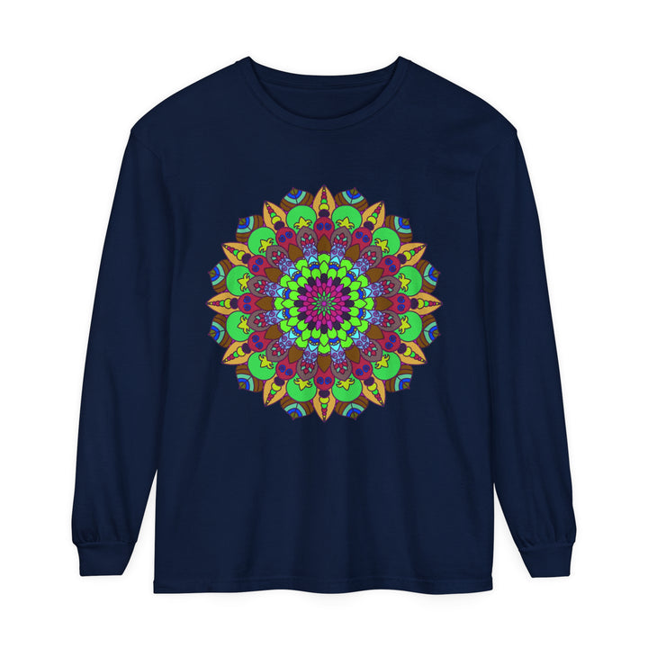 A vibrant and intricately designed mandala pattern long sleeve t-shirt