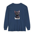 Adorable black kitten with bright green eyes printed on a comfortable t-shirt