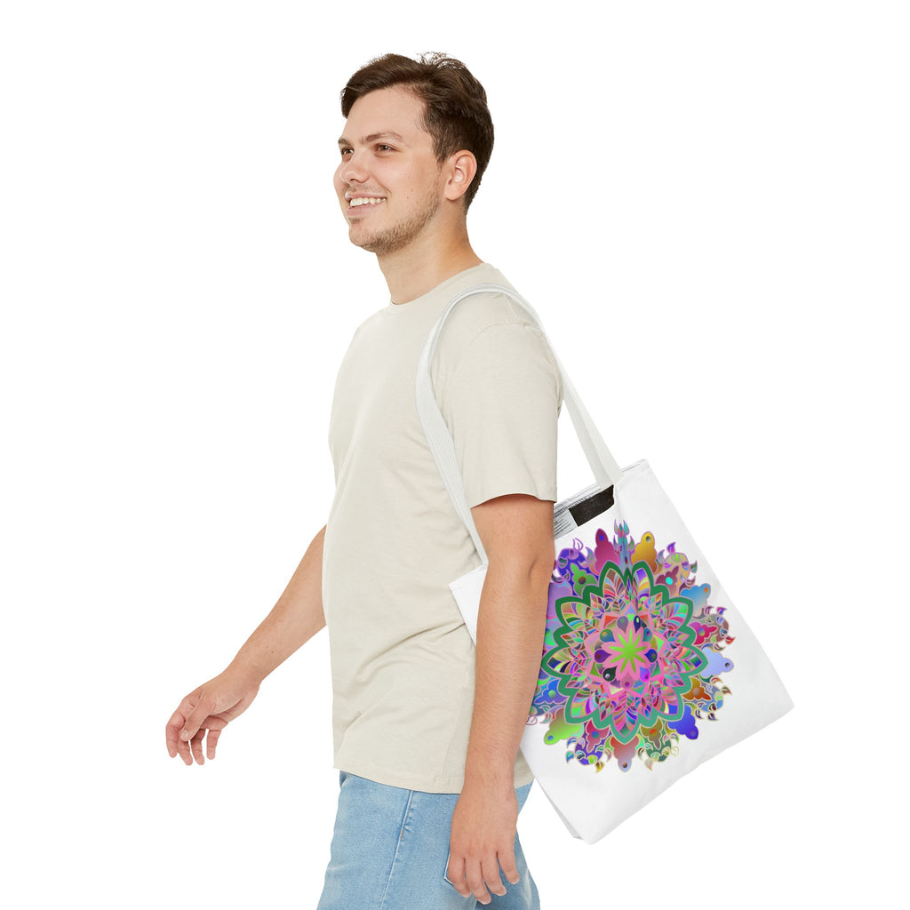 Vibrant and eye-catching mandala tote bag with colorful AOP design