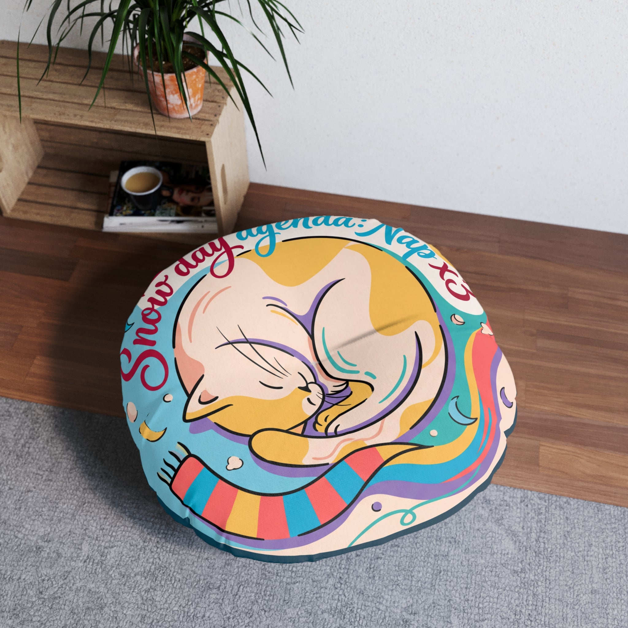 Cozy Snow Cat Floor Pillow