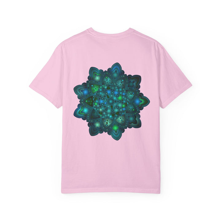 Unisex t-shirt featuring an intricate blue and green mandala design