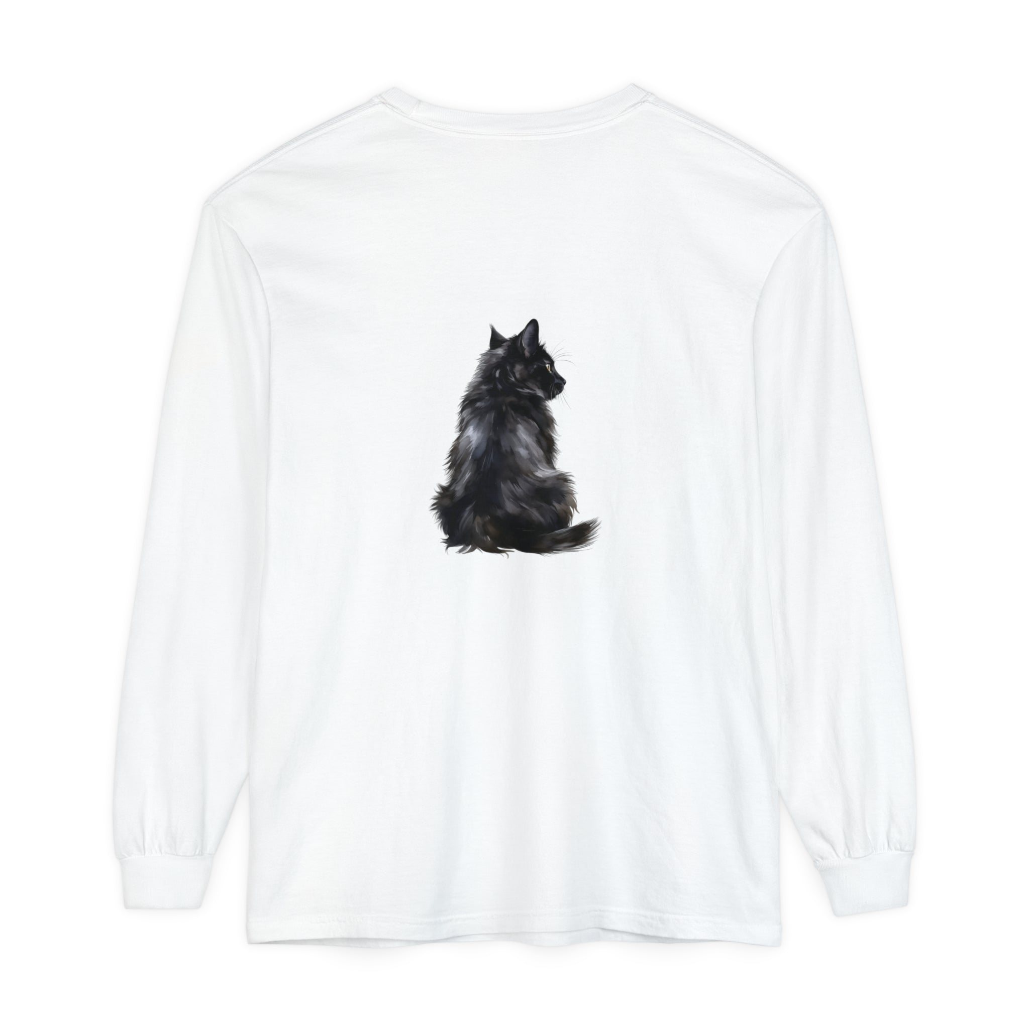 Black Cat Mystique Long Sleeve T-Shirt with intricate cat design and soft, comfortable fabric