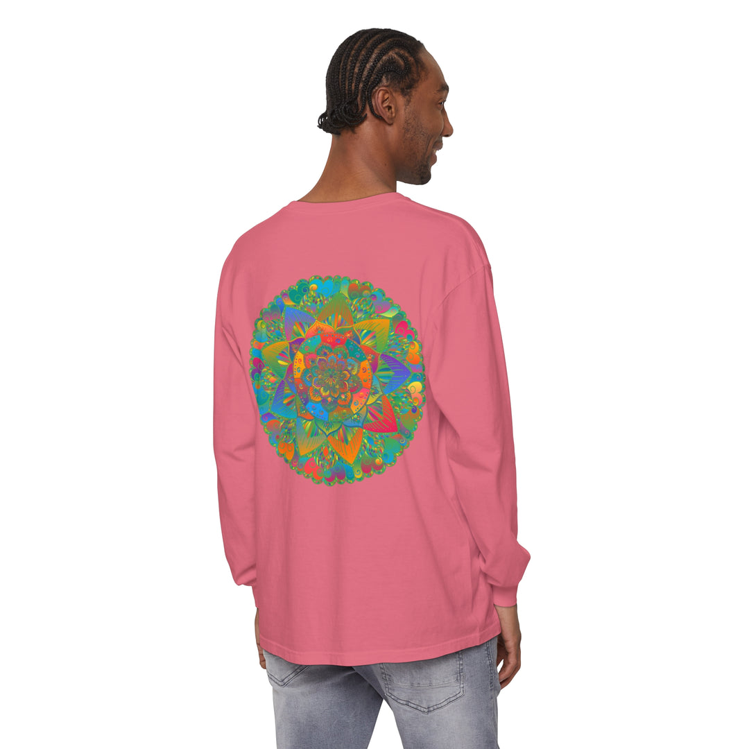 Vibrant Mandala Unisex Long Sleeve T-Shirt featuring intricate and colorful mandala design