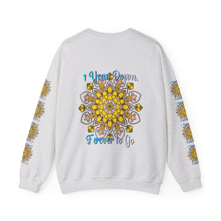 Unisex Heavy Blend™ Crewneck Sweatshirt with '1 Year Down, Forever to Go' design, perfect First Year Wedding Anniversary Gift