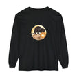 Black Cat & Moon Night Sky T-Shirt featuring a beautiful black cat sitting under a glowing moon against a starry sky background