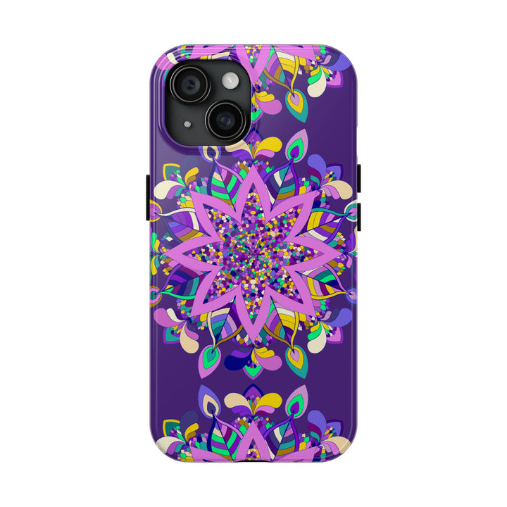 Hand drawn purple Mandala Art iPhone X/XS phone case showcasing intricate and beautiful design