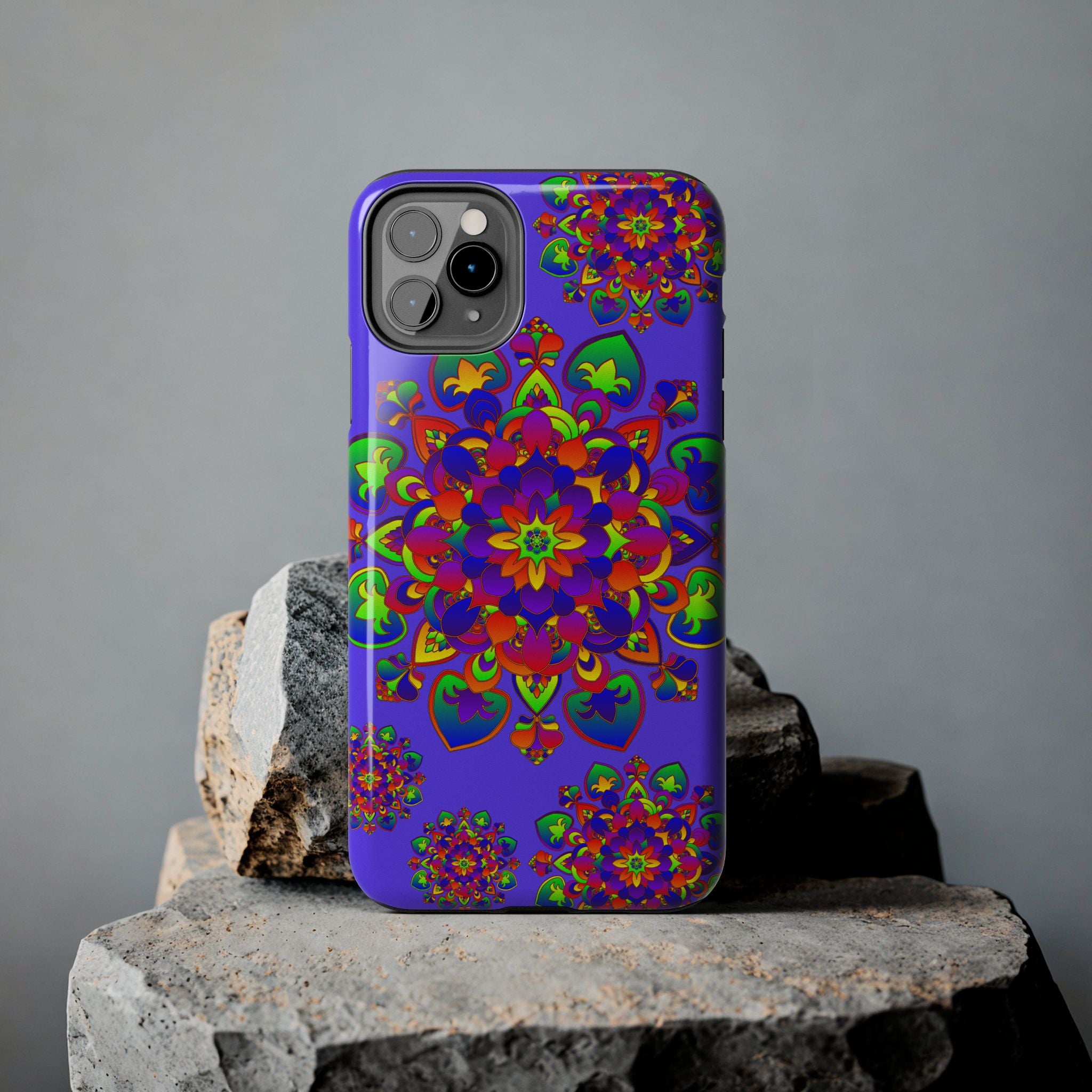 Colorful hand-drawn mandala rainbow design phone case for ultimate protection