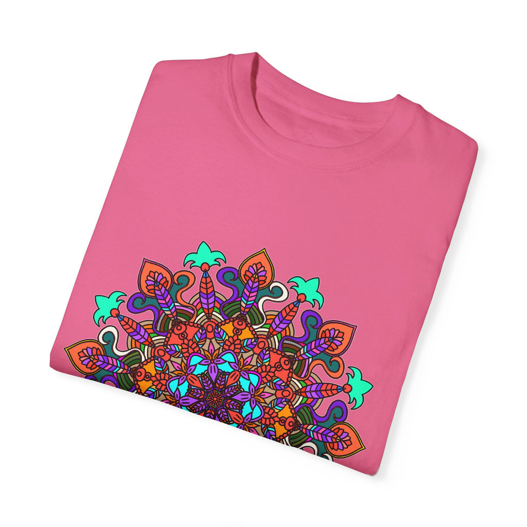 Unisex Mandala T-Shirt featuring hand-drawn mandala art, made from 100% ring-spun cotton, and garment-dyed for extra comfort