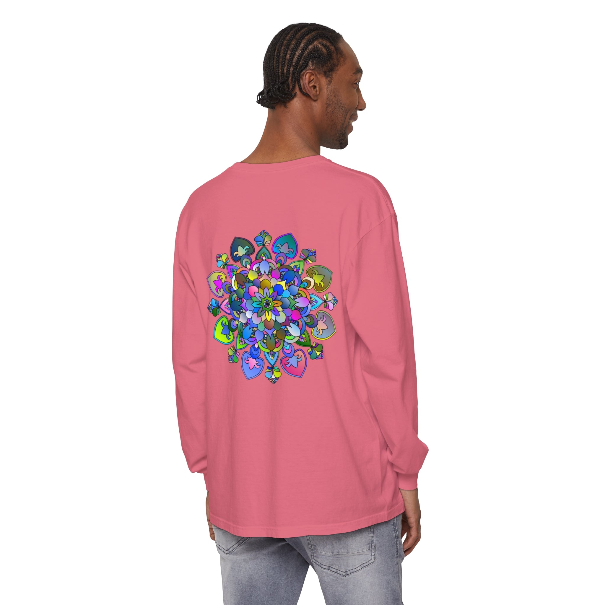 Colorful and intricate mandala design long sleeve t-shirt in vibrant hues