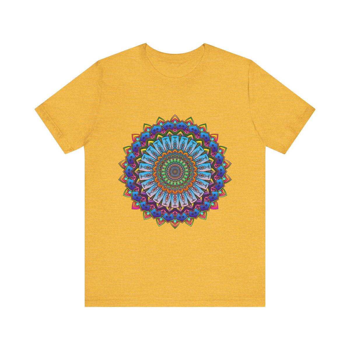 Vibrant Mandala Tee featuring a colorful and intricate design with bold, eye-catching patterns and vibrant hues, perfect for adding a pop of color to any outfit
