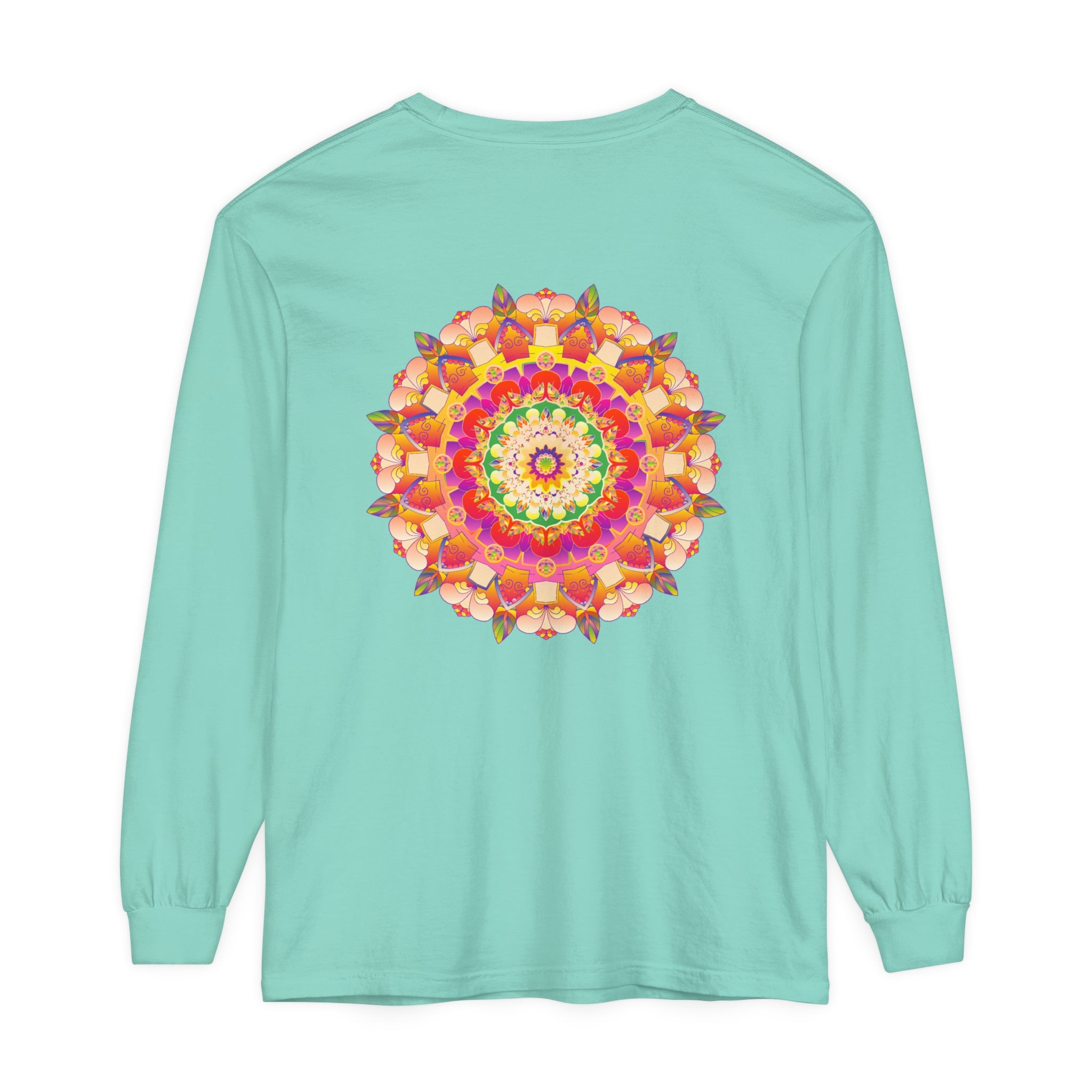 Colorful and intricate mandala design on a comfortable unisex long sleeve t-shirt