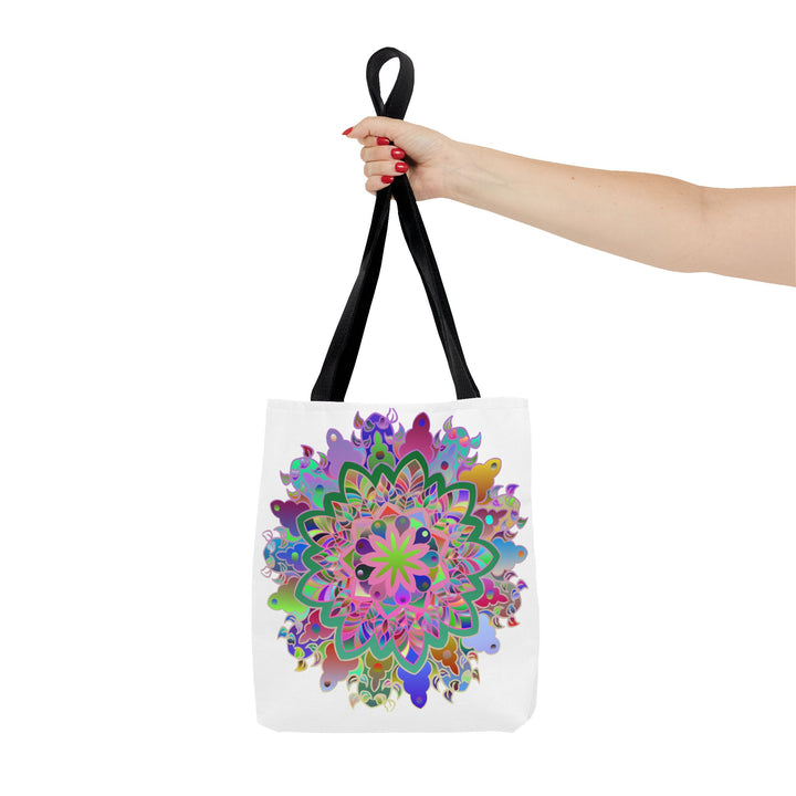 Vibrant and colorful mandala tote bag with all-over print design