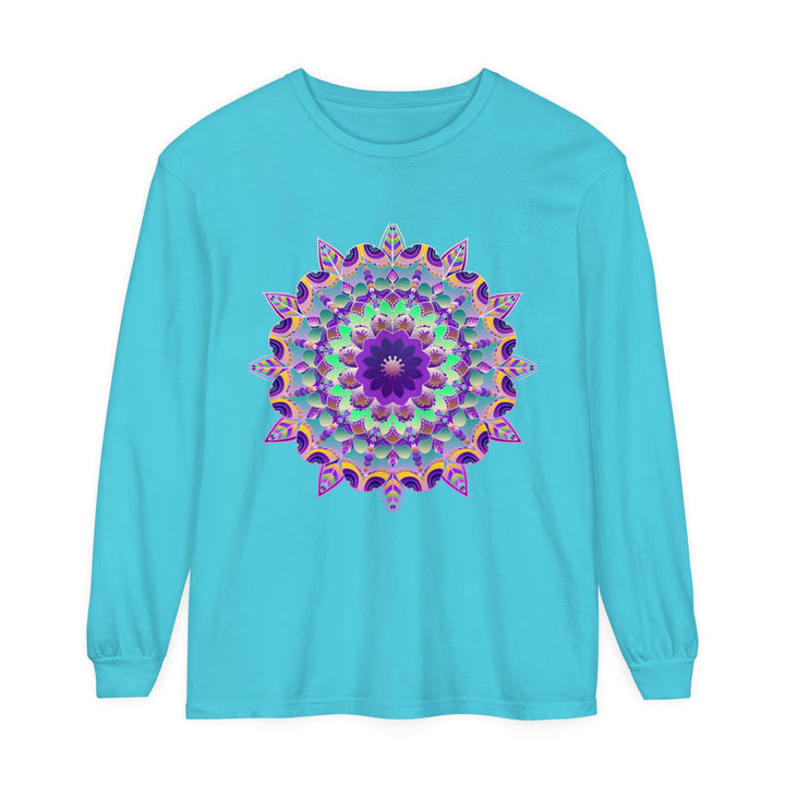 Colorful and intricate long sleeve t-shirt featuring a vibrant psychedelic mandala design