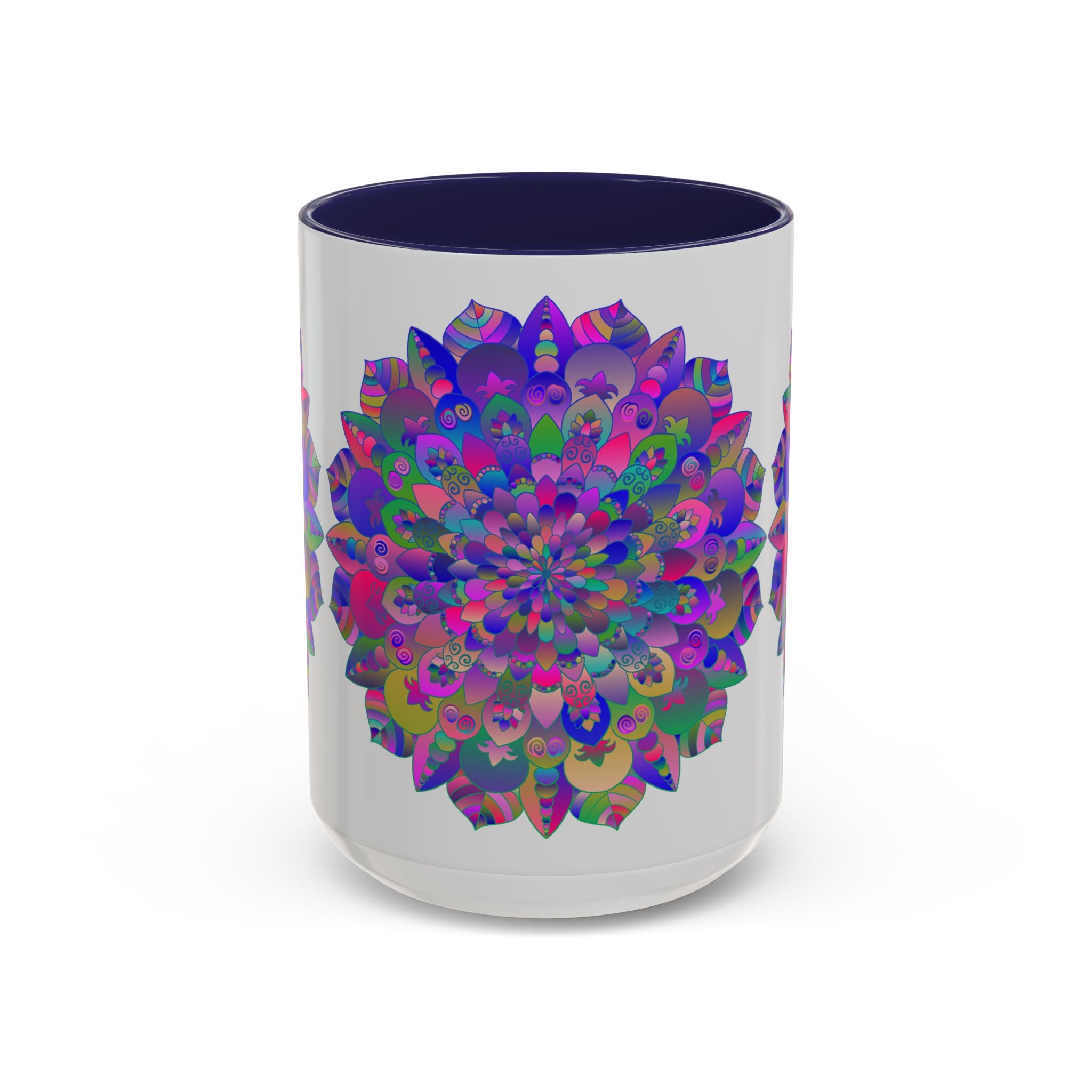 Colorful mandala design mug with intricate spiritual art patterns for a psychedelic and soothing beverage experience