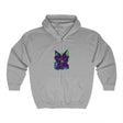 Beautiful watercolor hoodie featuring a mystical black cat design on the front