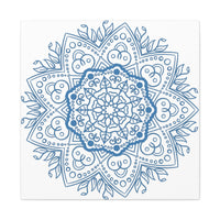 Handcrafted steel blue mandala design wall art on matte canvas, stretched, 125 inches