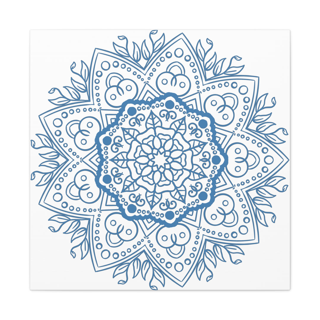 Handcrafted steel blue mandala design wall art on matte canvas, stretched, 125 inches