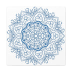Handcrafted steel blue mandala design wall art on matte canvas, stretched, 125 inches