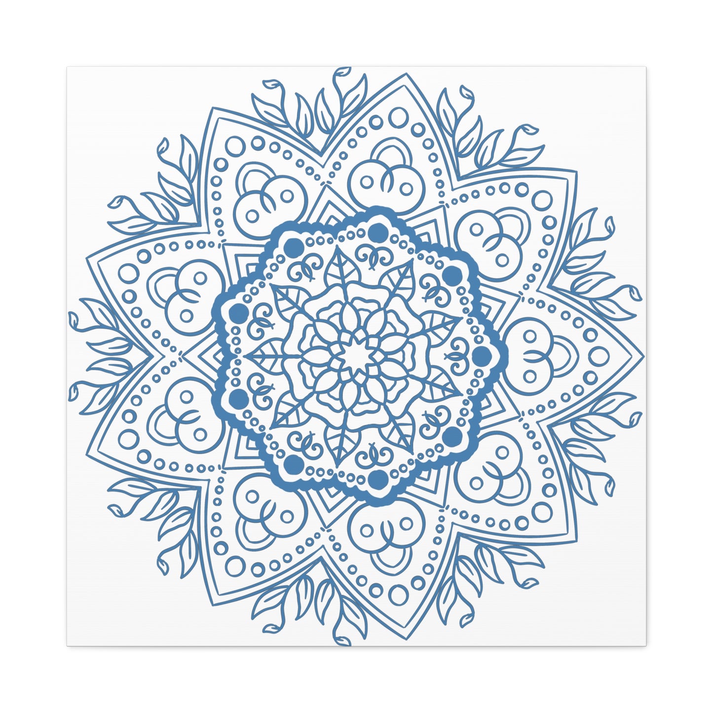 Handcrafted steel blue mandala design wall art on matte canvas, stretched, 125 inches