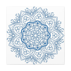 Handcrafted steel blue mandala design wall art on matte canvas, stretched, 125 inches