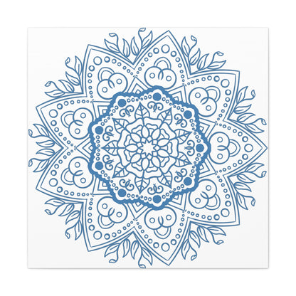 Handcrafted steel blue mandala design wall art on matte canvas, stretched, 125 inches