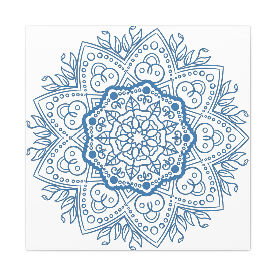 Handcrafted steel blue mandala design wall art on matte canvas, stretched, 125 inches