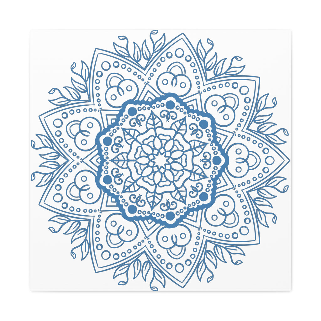 Handcrafted steel blue mandala design wall art on matte canvas, stretched, 125 inches