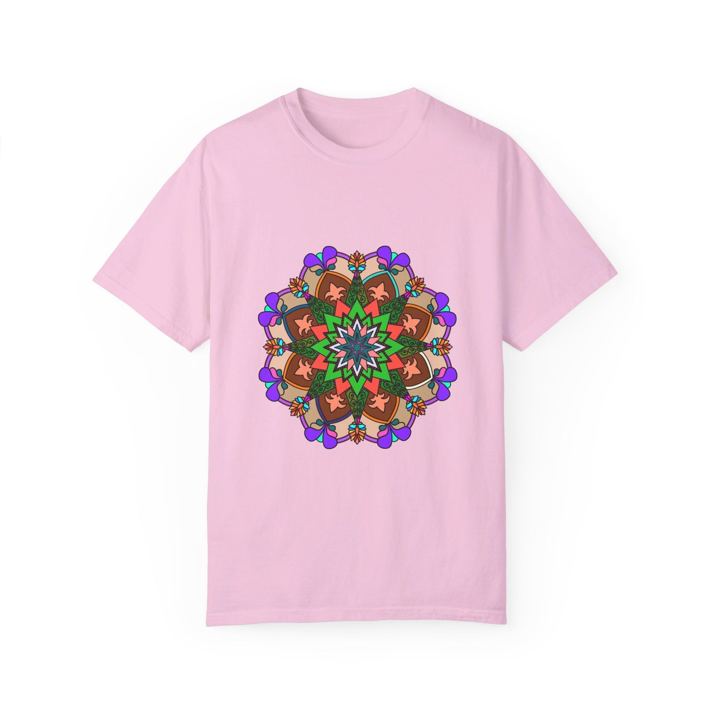 Unisex Mandala T-Shirt featuring Hand-Drawn Mandala Art, made of 100% Ring-Spun Cotton, and Garment-Dyed for Extra Comfort