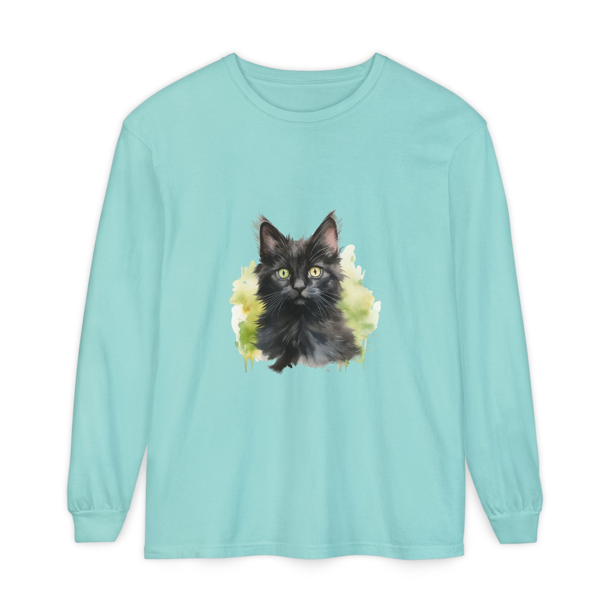 Black Kitten Watercolor Long Sleeve Tee