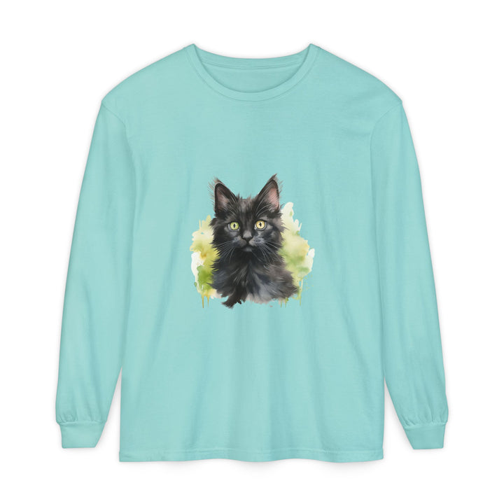 Black Kitten Watercolor Long Sleeve Tee