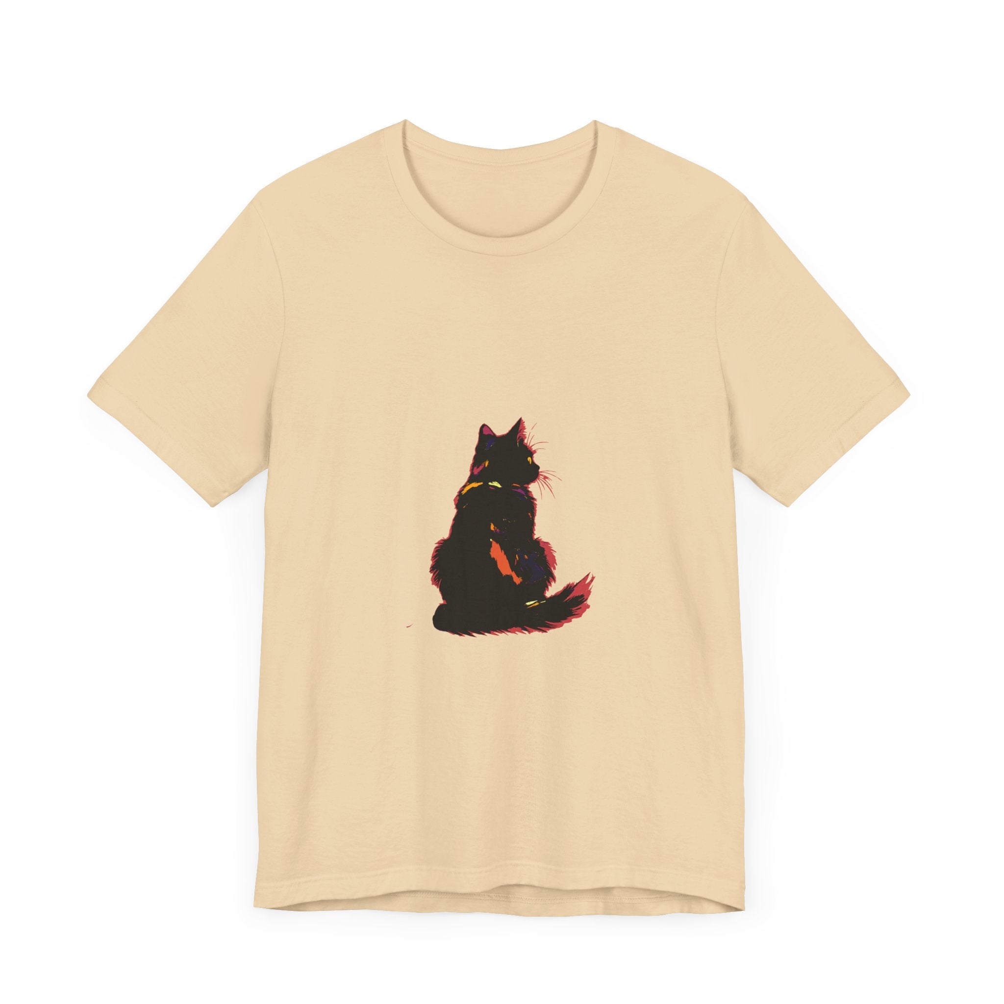 Black Cat Mystery T-Shirt featuring a shadowy feline design for an elegant and stylish look