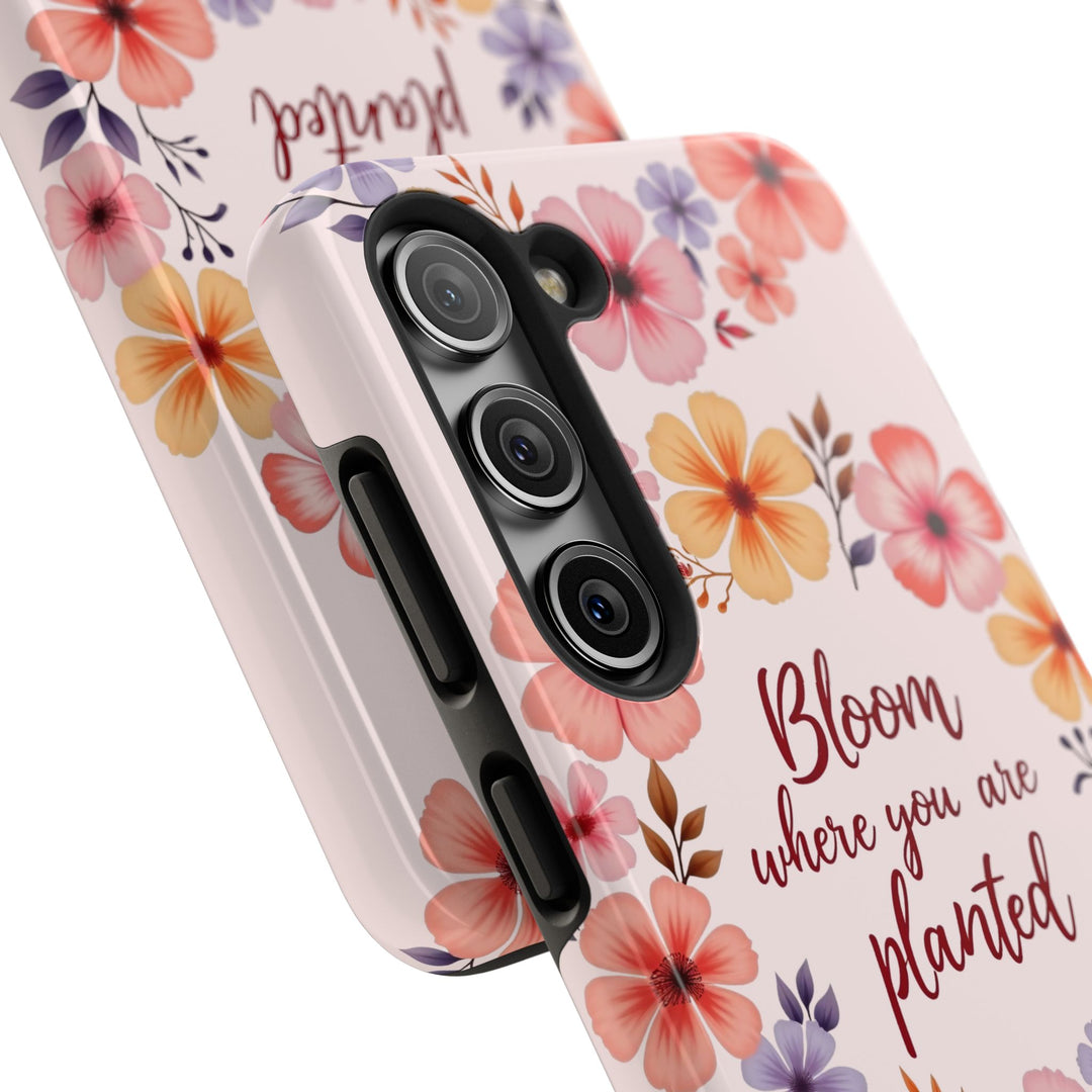 Phone case featuring a beautiful flower garland bloom design in light pink color, perfect for adding a touch of nature to your device