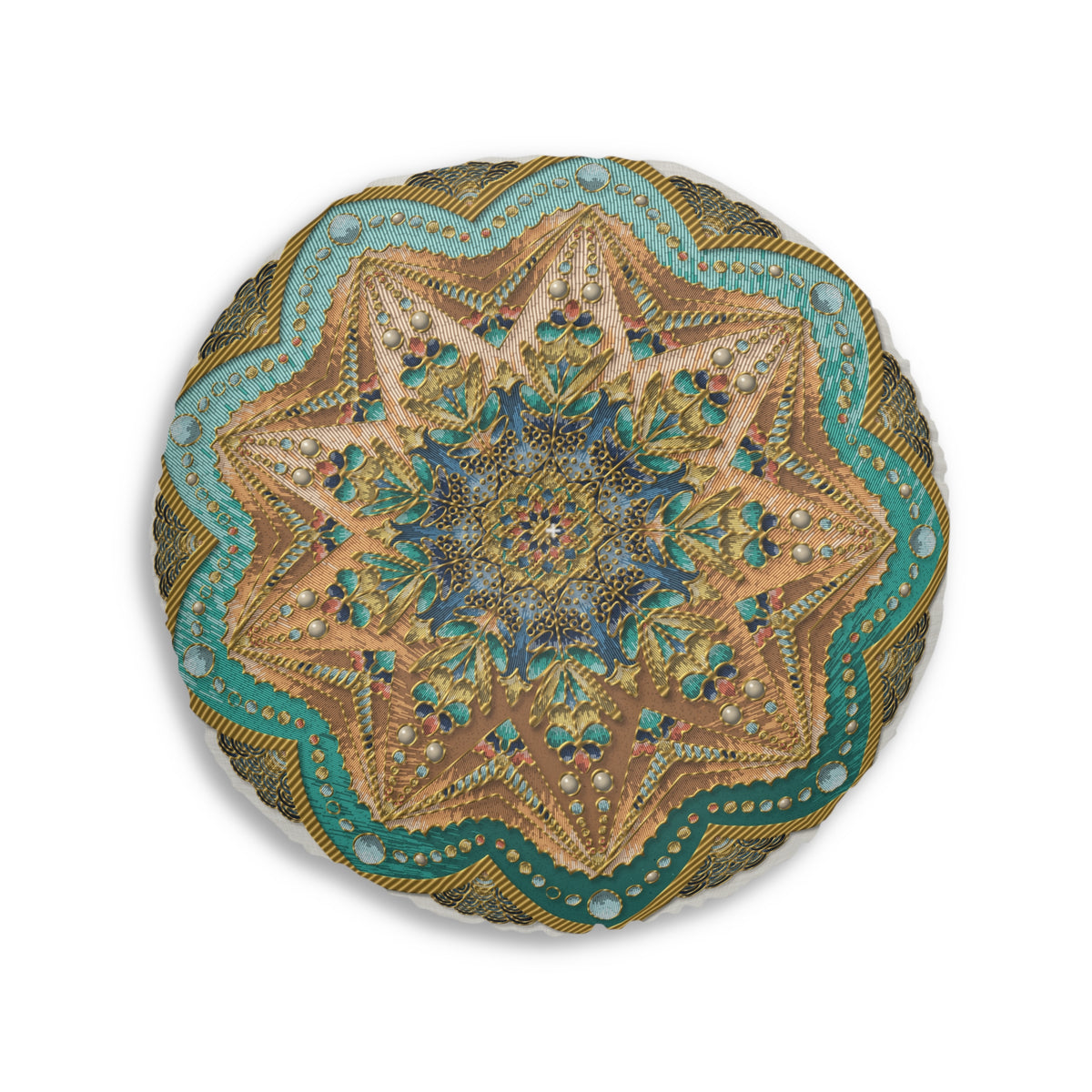 Cuscino da pavimento trapuntato Mandala – Cuscino rotondo da meditazione in stile boho