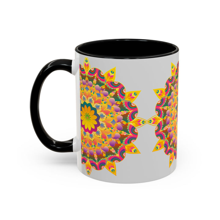 Colorful mandala art mug featuring a vibrant floral design, perfect for adding a pop of artistic beauty to your morning coffee routine