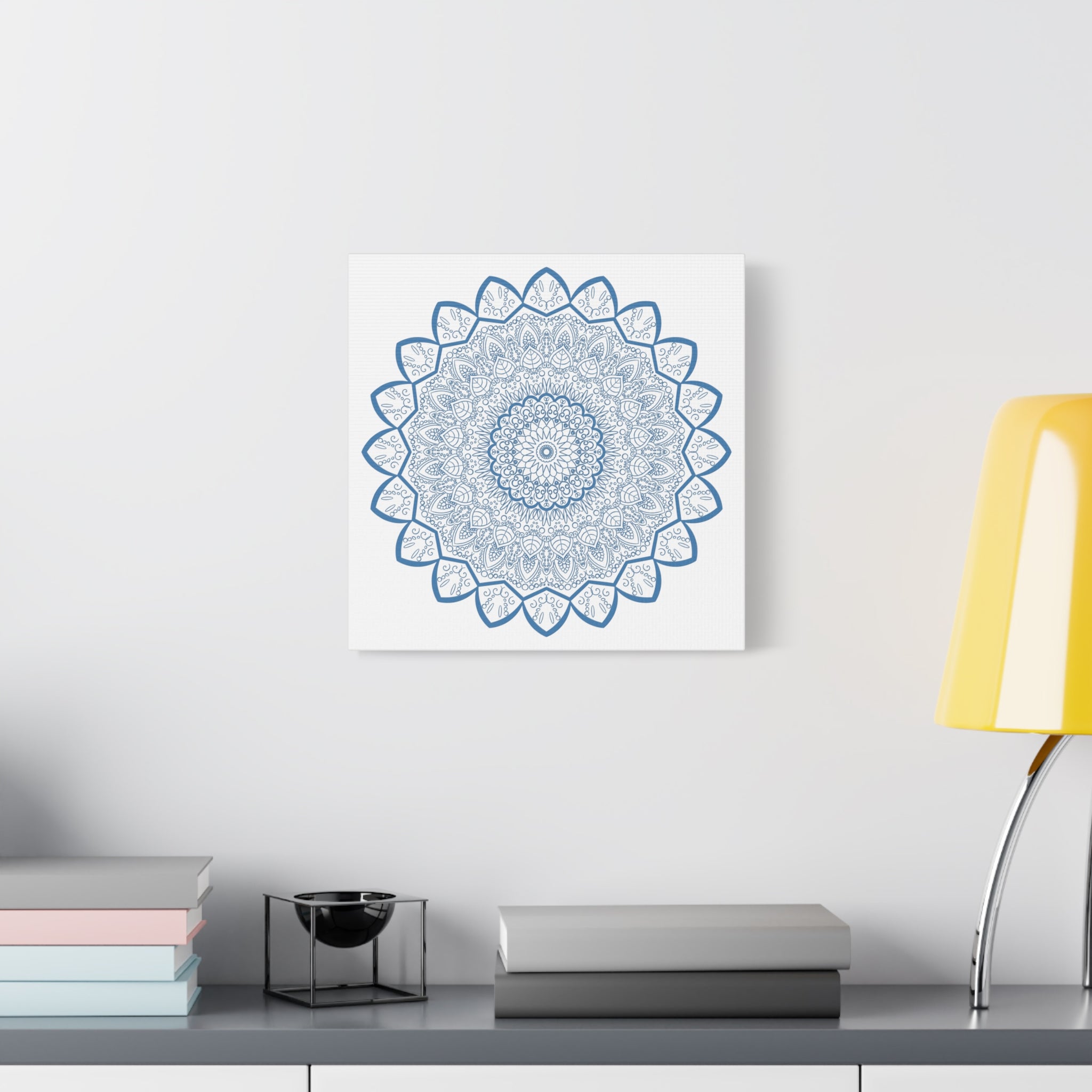 Handmade steel blue mandala design wall art on matte canvas