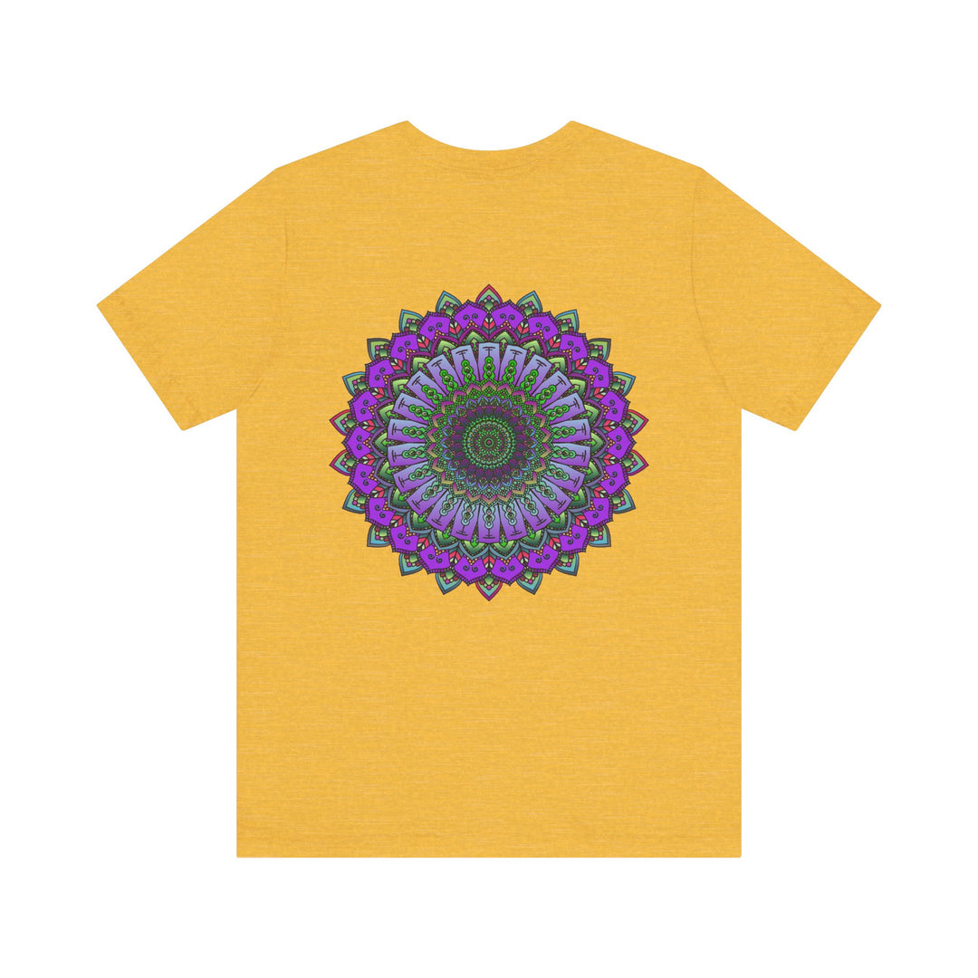 A close-up image of a beautiful Mandala Tee, featuring intricate and colorful spiritual designs that symbolize peace and harmony