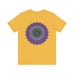 A close-up image of a beautiful Mandala Tee, featuring intricate and colorful spiritual designs that symbolize peace and harmony
