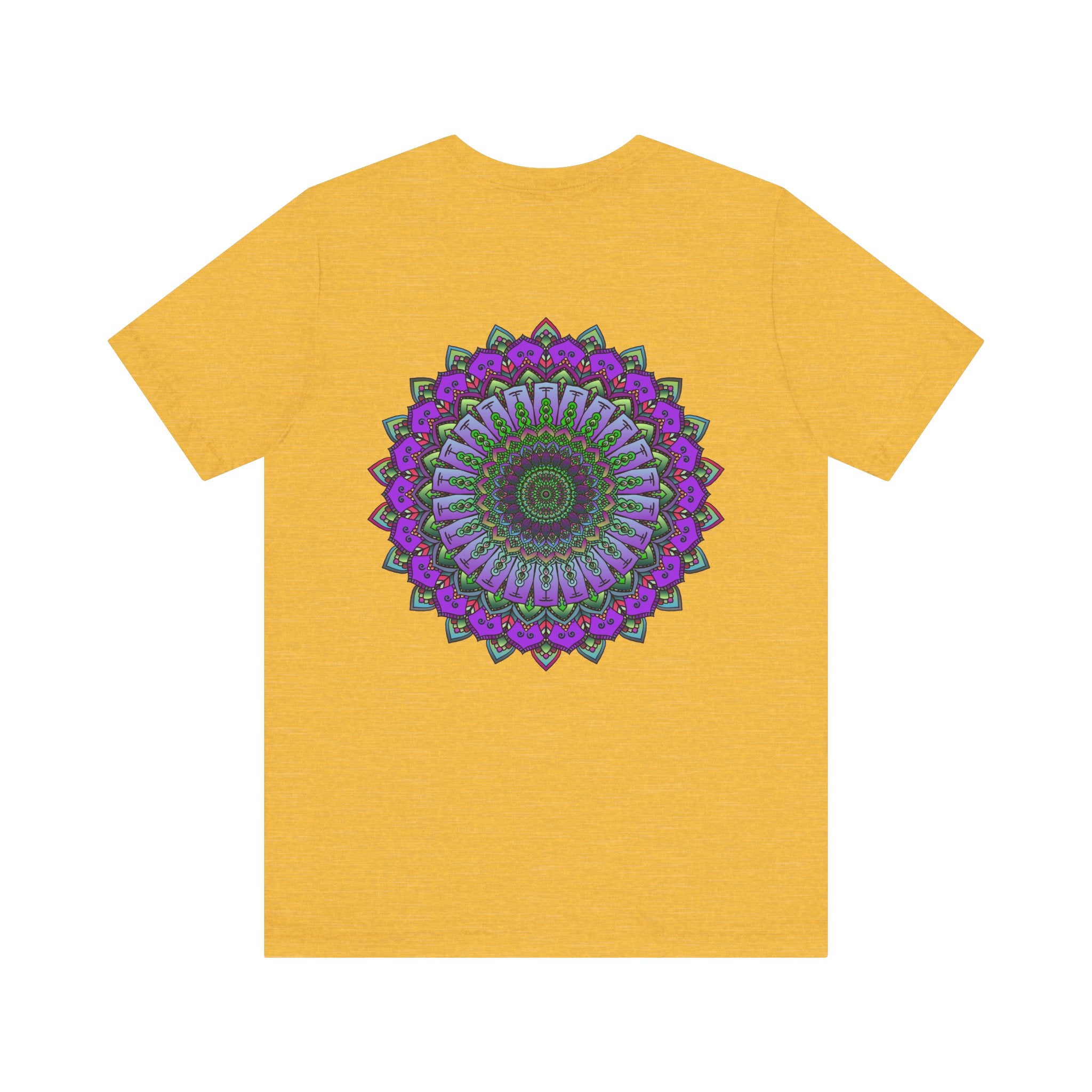 A close-up image of a beautiful Mandala Tee, featuring intricate and colorful spiritual designs that symbolize peace and harmony